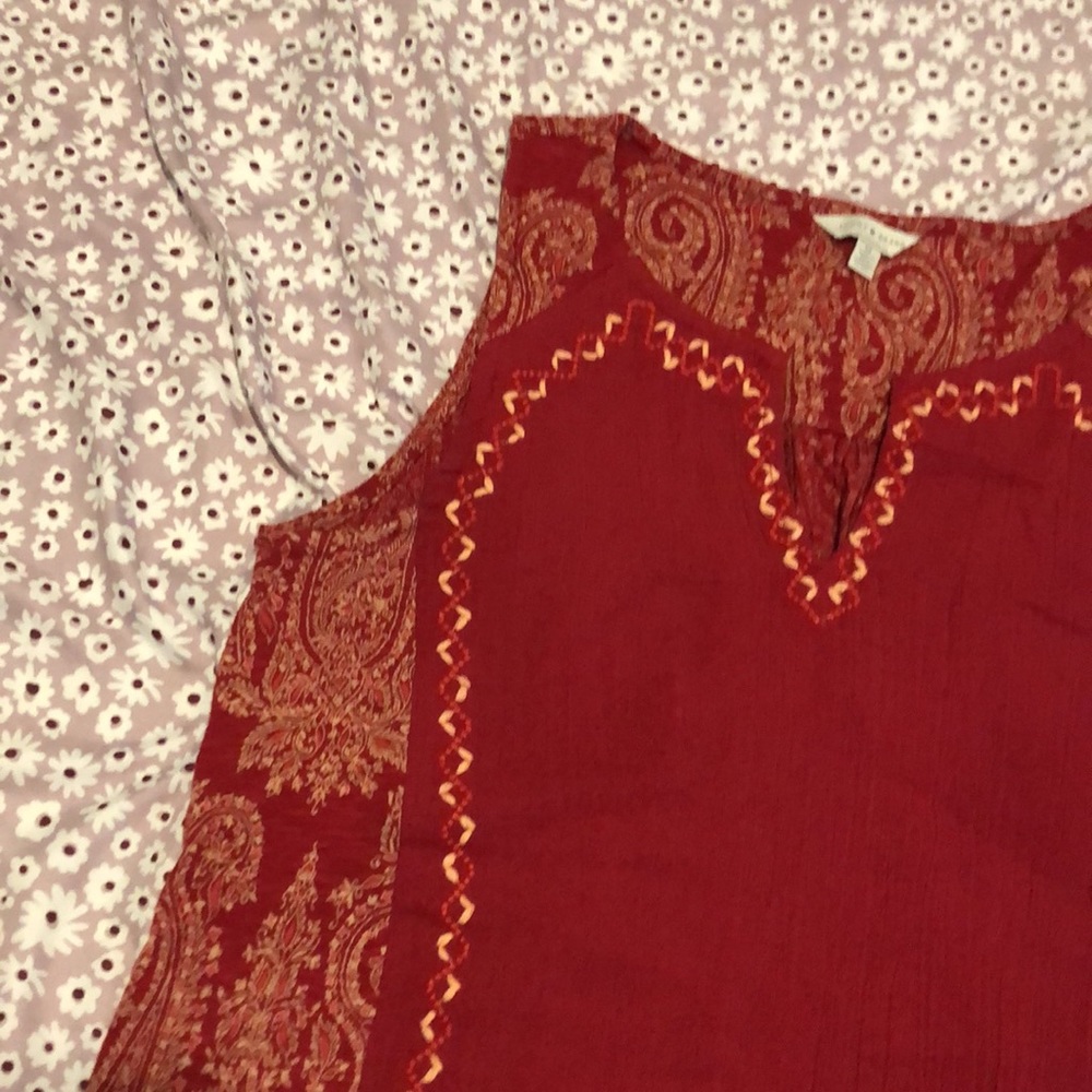 Lucky Brand Embroidered Woven Mix Tank Blouse Womens Size M - Picture 3 of 13